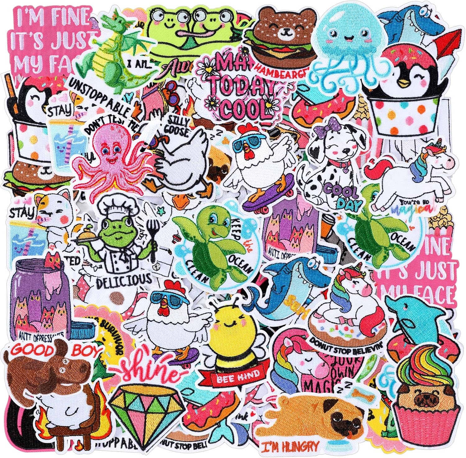 Zeyune 72 Pcs Funny Iron on Patches Bulk Assorted Themed Iron on Hat Patches Animal Embroidered Applique Sew on for Clothes Hat Backpack Shirt Jeans DIY Craft Souvenirs Gifts