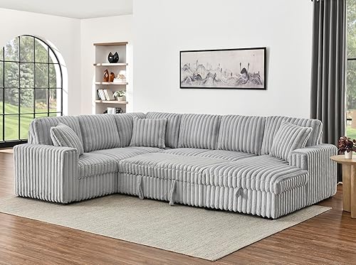 Miniatura 2 de 122 Inch U Shape Sectional Sleeper Sofa Bed, Modular Couch with USB Ports, Storage Chaise, Pull Out Convertible Sectional Couches Sofa for Living