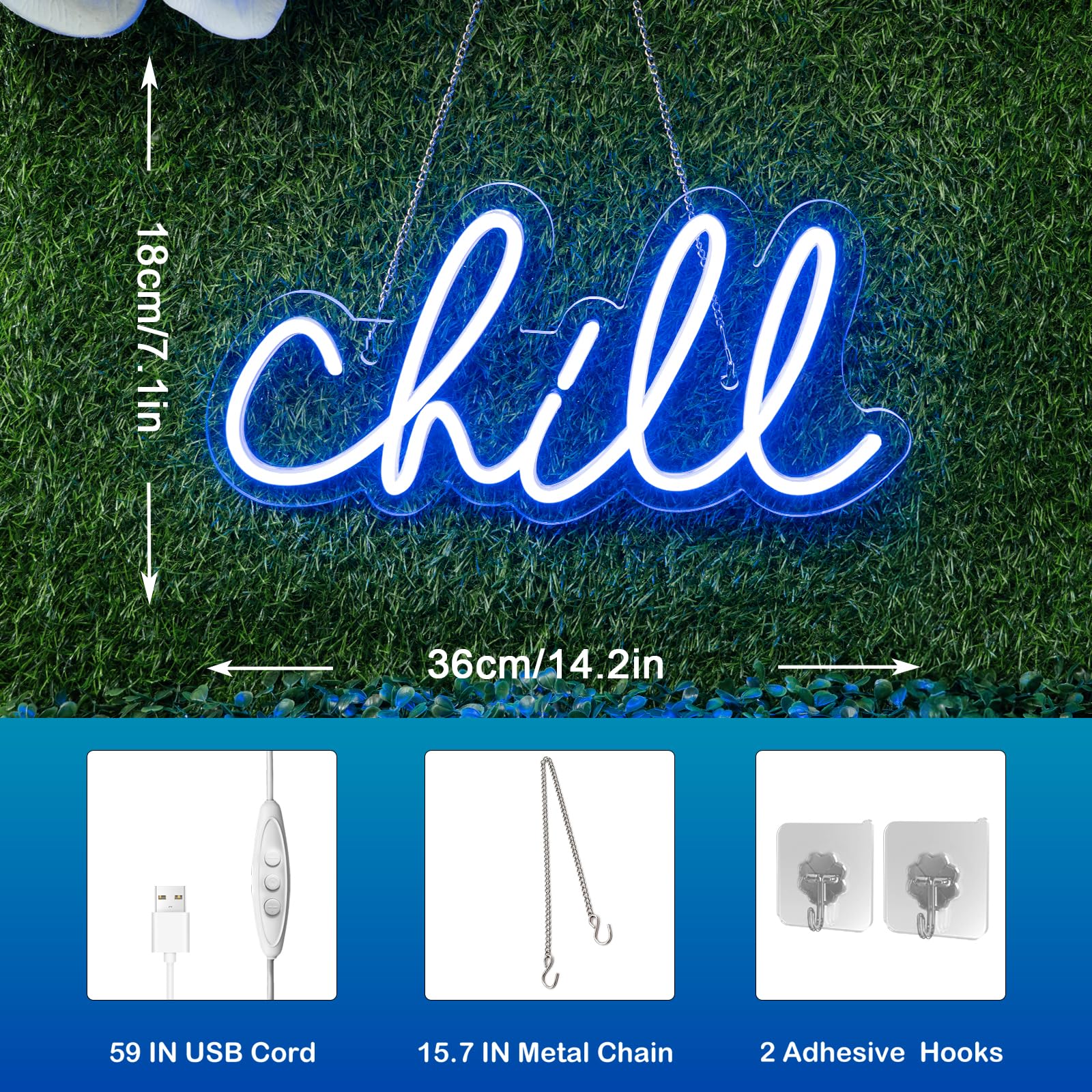 Wanxing Chill Neon Sign Blue Led Sign Chill Neon Wall Sign 14'' x