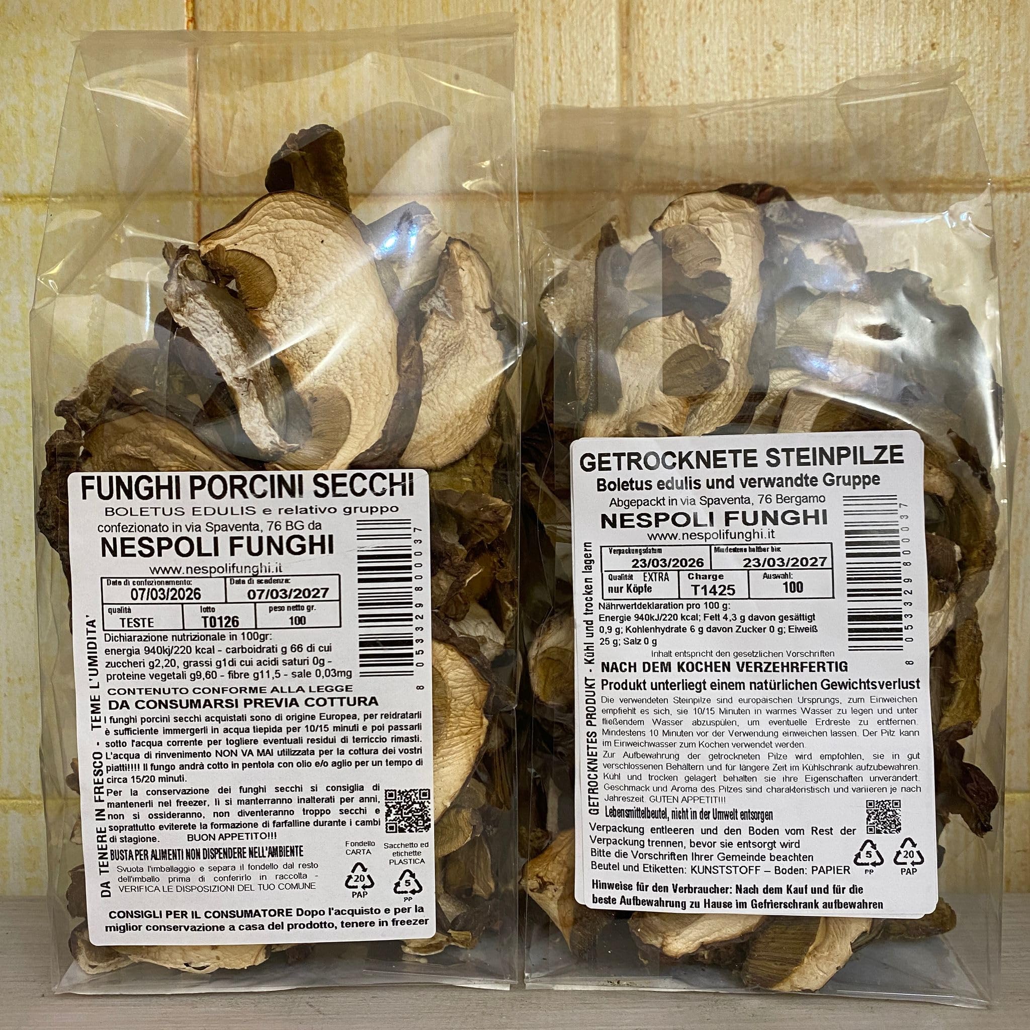 Solo teste di funghi porcini secchi da gr 100 - Boletus edulis & relativo gruppo - Nespoli funghi