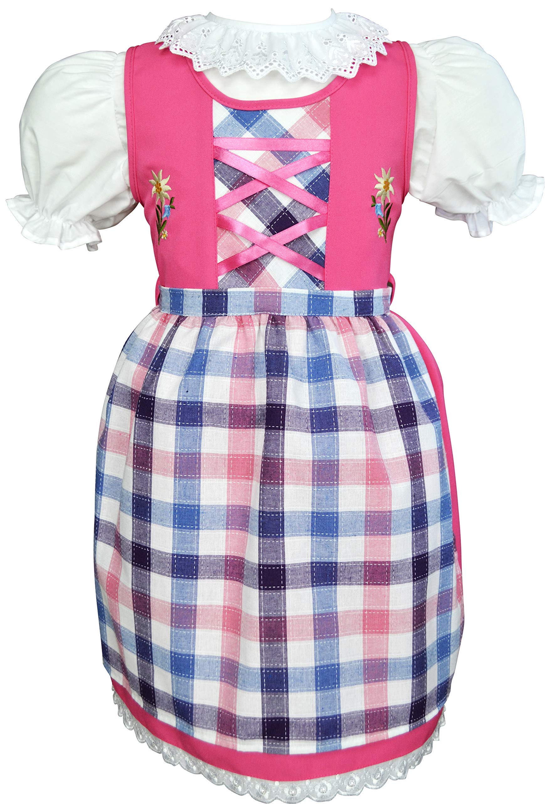 Schrammel 3-częściowy dirndl dla dzieci w kolorze bzu karo dla dziewczynek z haftem