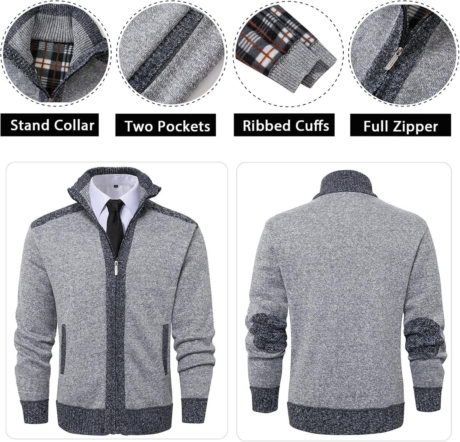 Msmsse Men's Cardigan Sweaters Full Zip Knitted Sweater for Men - Image 3