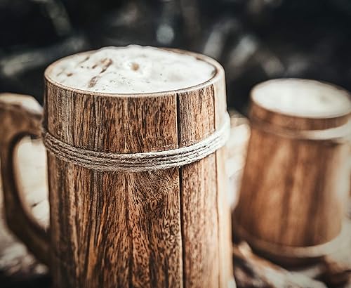 Miniatura 3 de Norse Tradesman LG - Taza de cerveza de madera, 100% hecha a mano, incluye bolsa de regalo medieval, 16 onzas