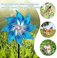 Vista 3 de Hausse Paquete de 10 molinillos reflectantes con estacas, rueda de pasador extra brillante para decoración de jardín, dispositivos repelentes