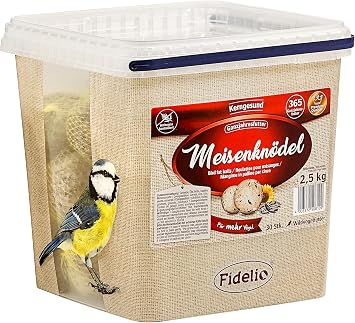 Fidelio Meisenknödel mit Netz, ganzjähriges Wildvogelfutter proteinreich / energiereich, hochwertiges Vogelfutter für Wildvögel, 30 Stück im Eimer, 2.5 kg