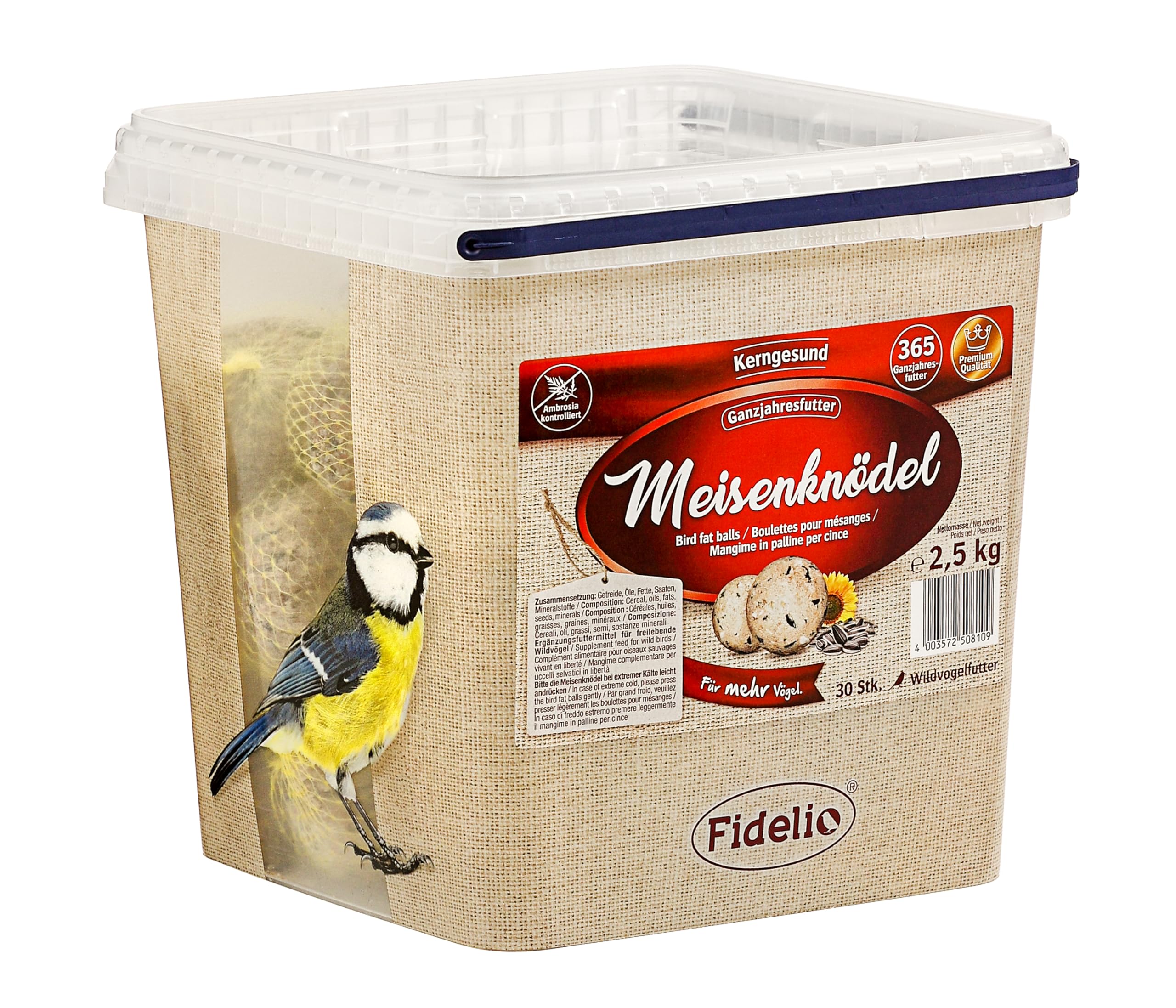 Fidelio Lot de 30 Boules de Graisse Naturelles pour Oiseaux Sauvages - 2,5 kg