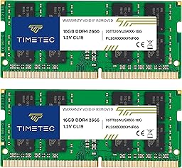 Timetec Premium 32GB KIT (2x16GB) DDR4 2666MHz (PC4-2666V) PC4-21300 SODIMM Laptop RAM – 260-Pin 1.2V CL19 Non-ECC Unbuffered Memory Module for Laptop, Notebook, Mini PC, All-in-One
