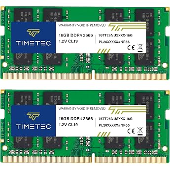 Timetec Premium 32GB Kit (2x16GB) DDR4 2666MHz (PC4-2666V) PC4-21300 SODIMM - Non-ECC Unbuffered 260 Pin 1.2V CL19 Memory Mod