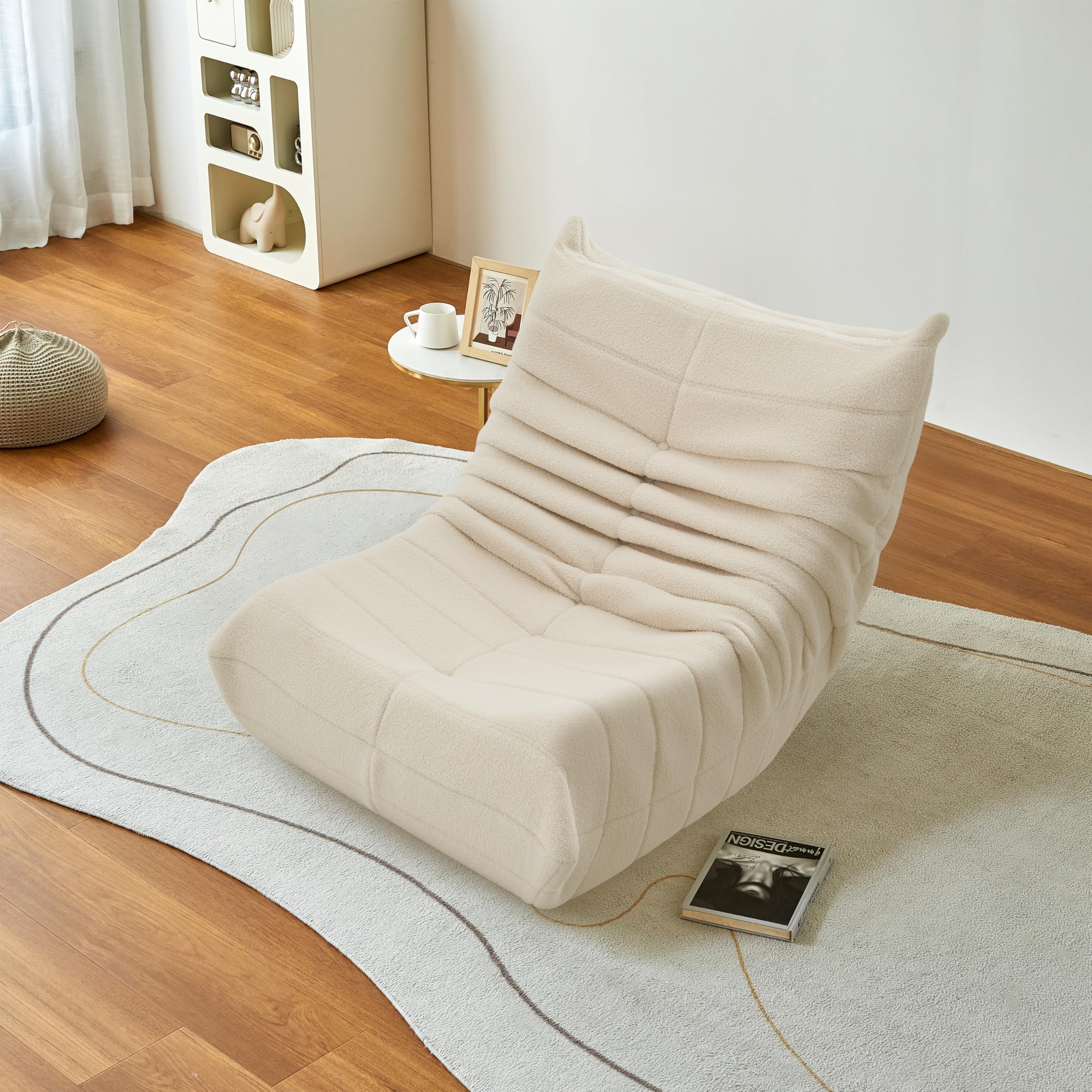 Fotel leniwca z oparciem, duży worek do siedzenia dla dorosłych, wolnostojąca sofa, sofa podłogowa z wygodnej pianki, wysoka gęstość, do salonu, sypialni, 99 x 33 x 33 cm (beżowy)