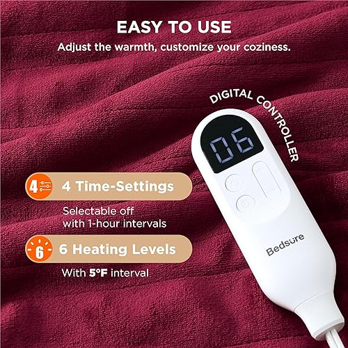 Vista 471 de Bedsure - Manta eléctrica tamaño matrimonial; térmica, de franela suave, calentamiento rápido, 10 ajustes de tiempo y 6 ajustes de calor; regalo 01