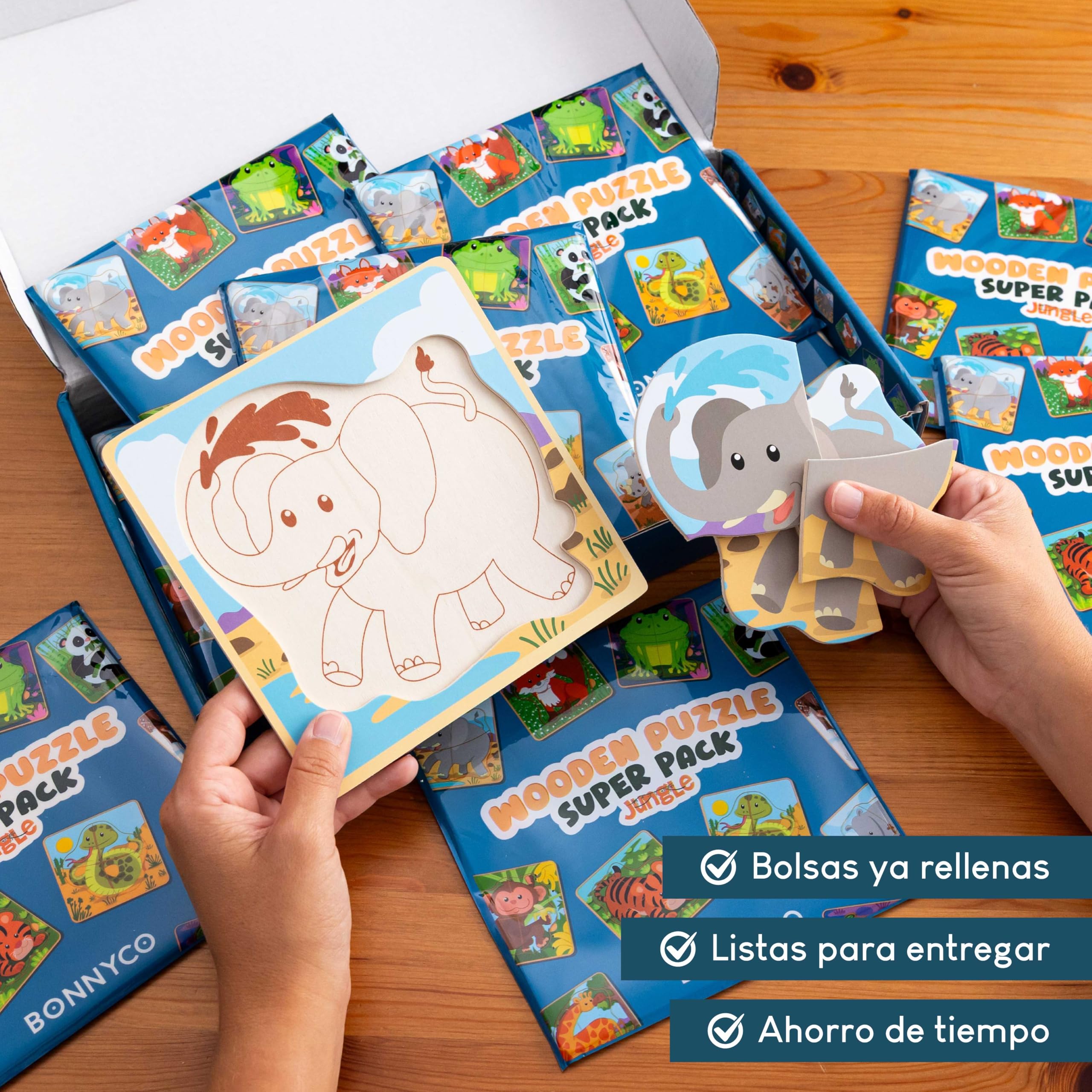 BONNYCO Pack 16 Puzzle Madera de 4 Piezas para Regalos Cumpleaños Niños Colegio 1 a 5 Años. Ideas Detalles Invitados, Juguetes Infantiles y Juegos Rompecabezas para Bebés Guardería