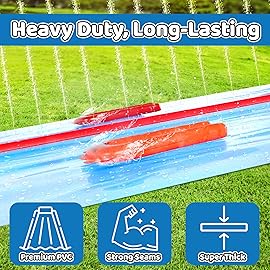 JAMBO 30FT x 8FT XXL MEGA Water Slide and 2 Bodyboard Updated Model- Extra Long Extra Wide Slip Splash and Slide for Kids, Heavy Duty Backyard Lawn Waterslide, Outdoor Water Toy, Splash Mat Splash Pad