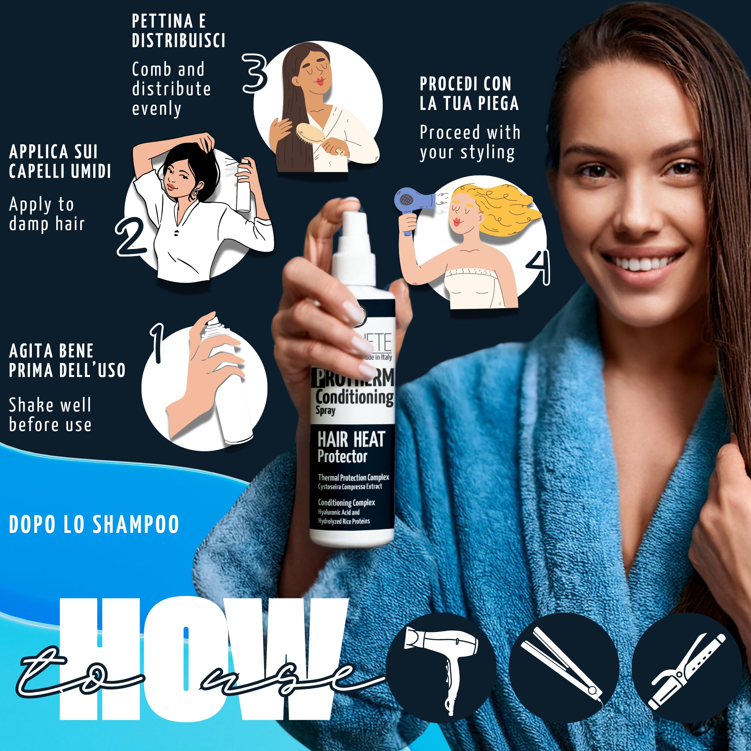 Ochraniacz ciepła do włosów z kompleksową ochroną termiczną w sprayu do włosów 95% naturalny ochraniacz na ciepło do włosów gładkich, kręconych i przeciwporostowych ochrona UV 100 ml