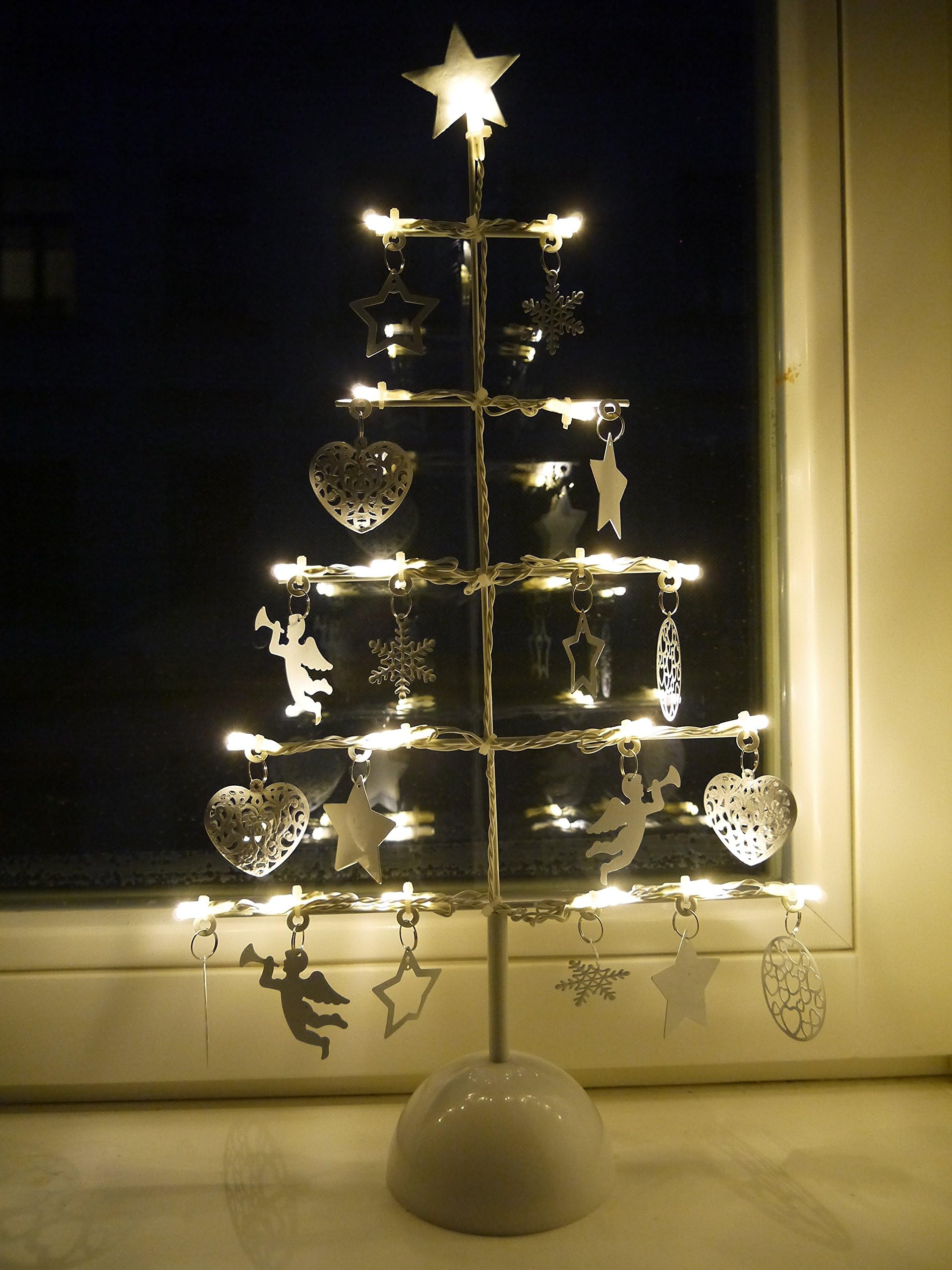Decorated Christmas tree - made from metal with LED fairy lights – battery powered