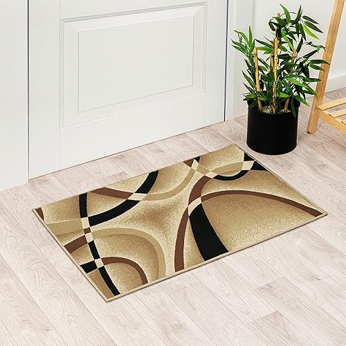2305 Geometric Abstract Beige 2x3 Area Rugs for Entryway