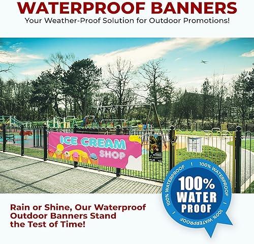 Miniatura 5 de Mavis - Pancartas grandes y carteles para tienda de helados para exteriores, impresión de poliéster con 4 agujeros para colgar fácilmente en