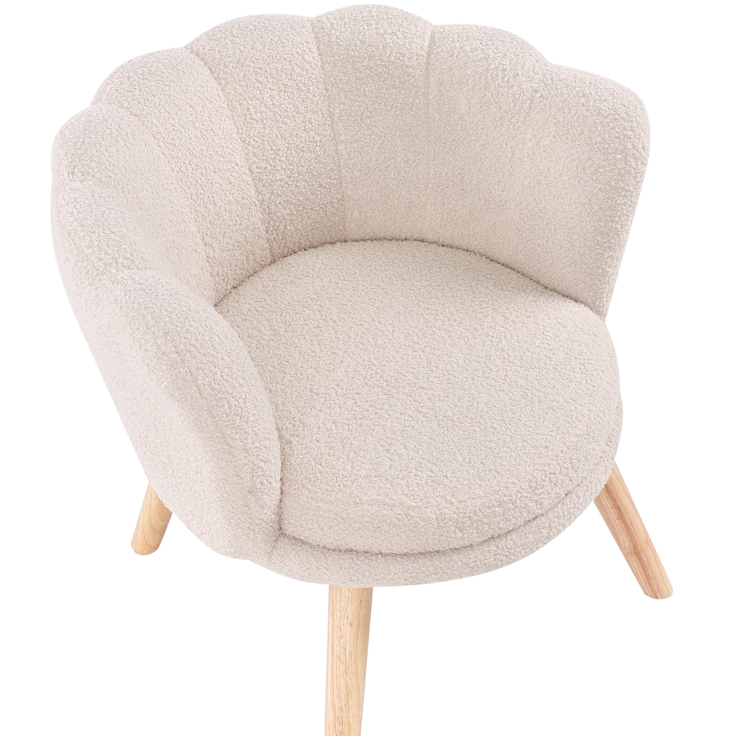 Kindersessel Polstersessel Bouclé für Kinder Holzbeine Hellbeige Halby