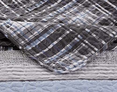 Miniatura 3 de Kids Zone Home Linen Colcha unisex con patrón de rayas gris claro blanco carbón (King  California King)