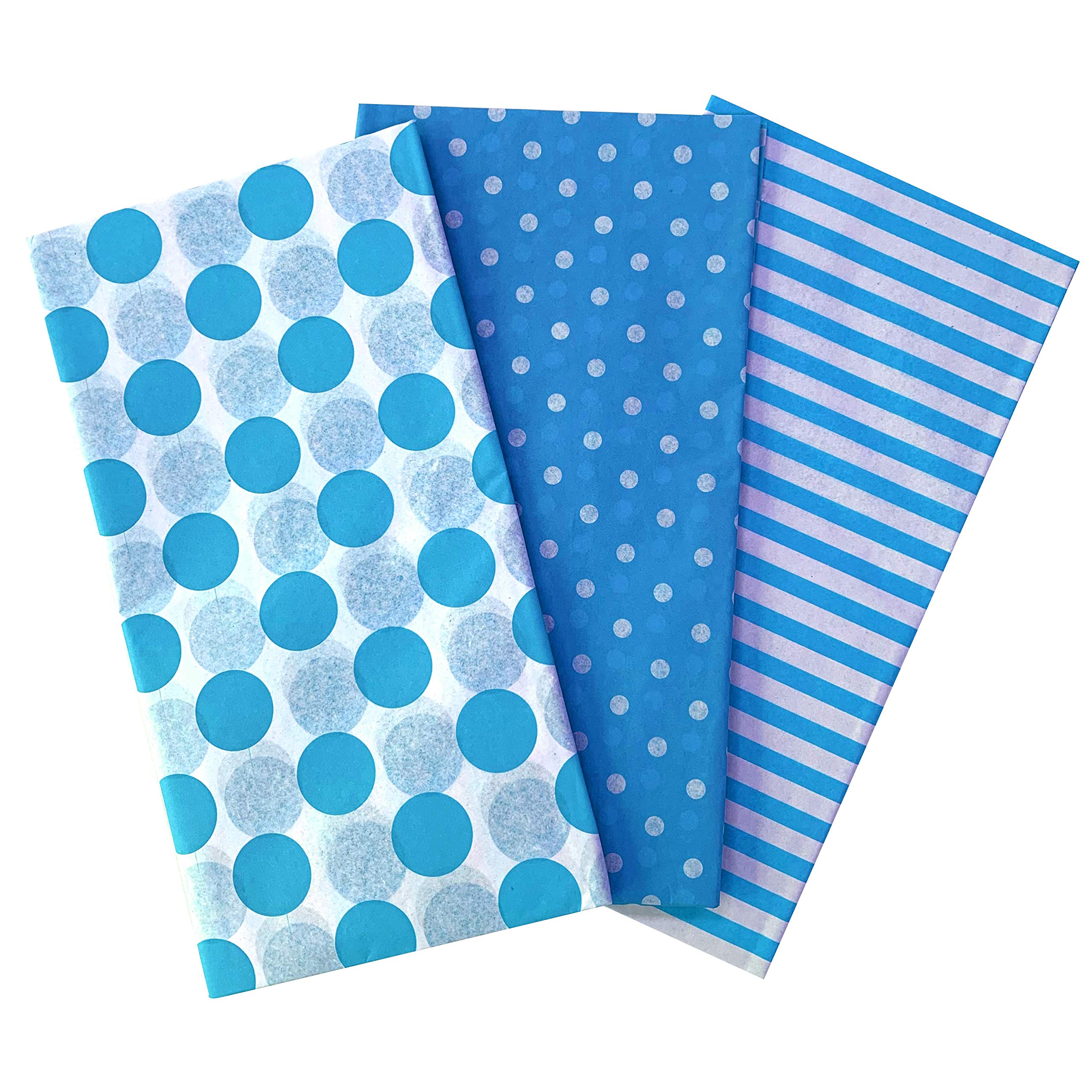 Flexicore Packaging | Pin Stripe & Polka Dot Gift Wrap Tissue Paper | Size: 15 Inch X 20 Inch | Count: 30 Sheets | Color: Turquoise | DIY Craft, Art, Wrapping, Decorations