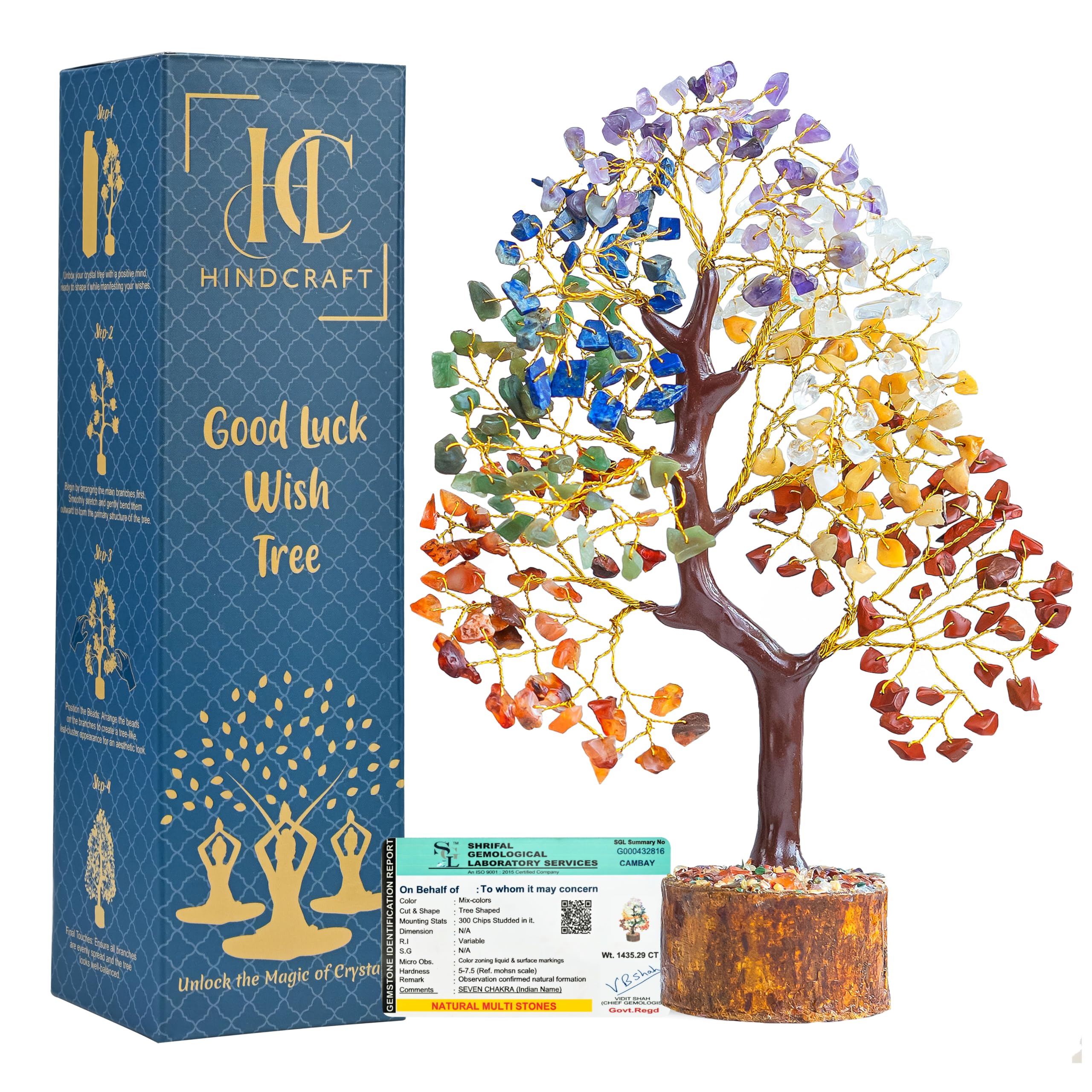 HindCraft Seven Chakra Tree of Life | Decorative Artificial Crystal Tree for Home & Office | Feng Shui Prosperity Tree for Living Room & Hall | Gift for Men & Women – Housewarming & Anniversary