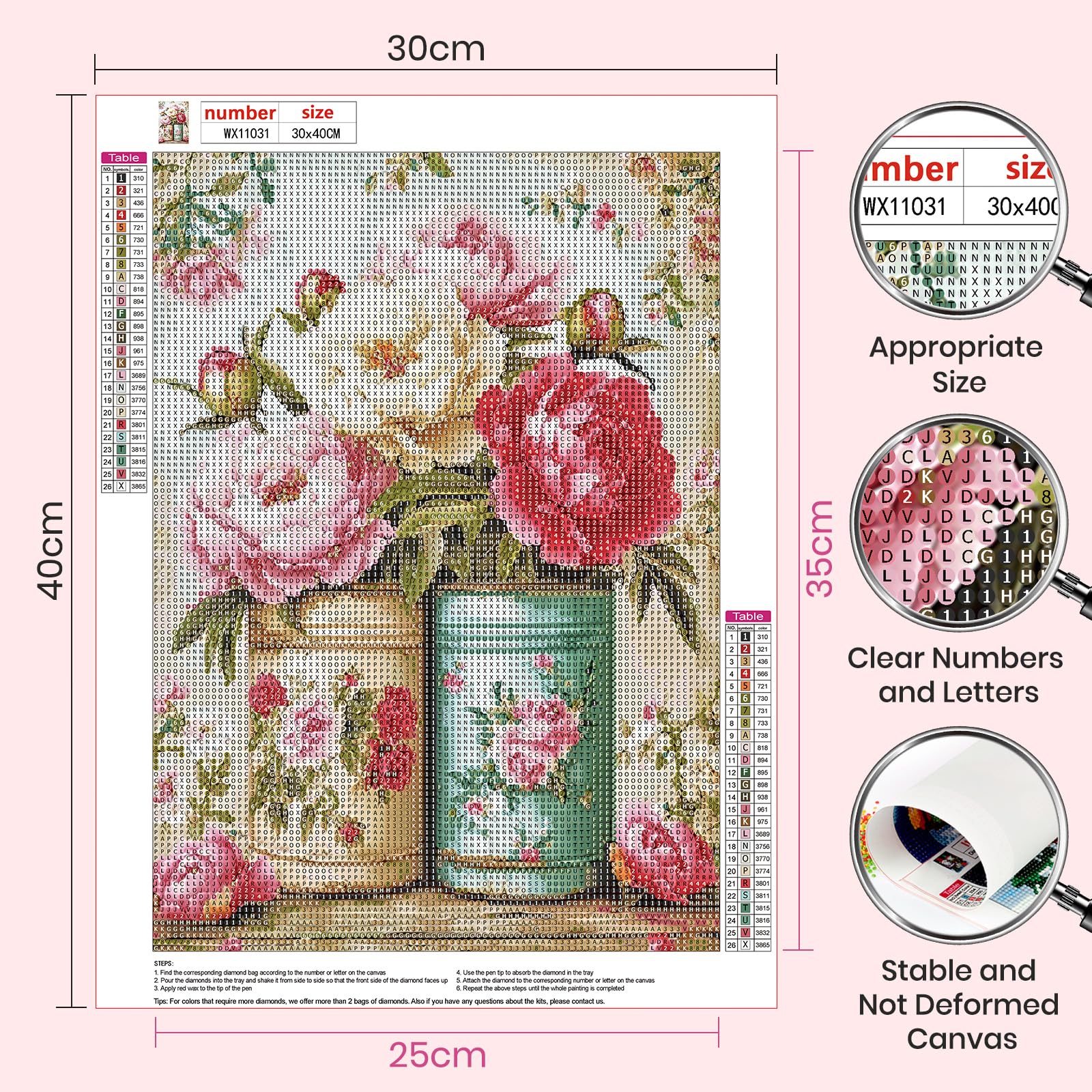 Kit Peinture Diamant 5D Adulte - Motif Rose, 30x40 Cm, Strass Plein Brillant