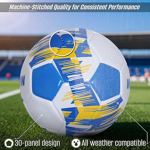 Miniatura 2 de Vizari Balón de fútbol para jóvenes y adultos, pelota de tela de 2 capas para mayor durabilidad y comodidad, pelota elevada sintética brillante con