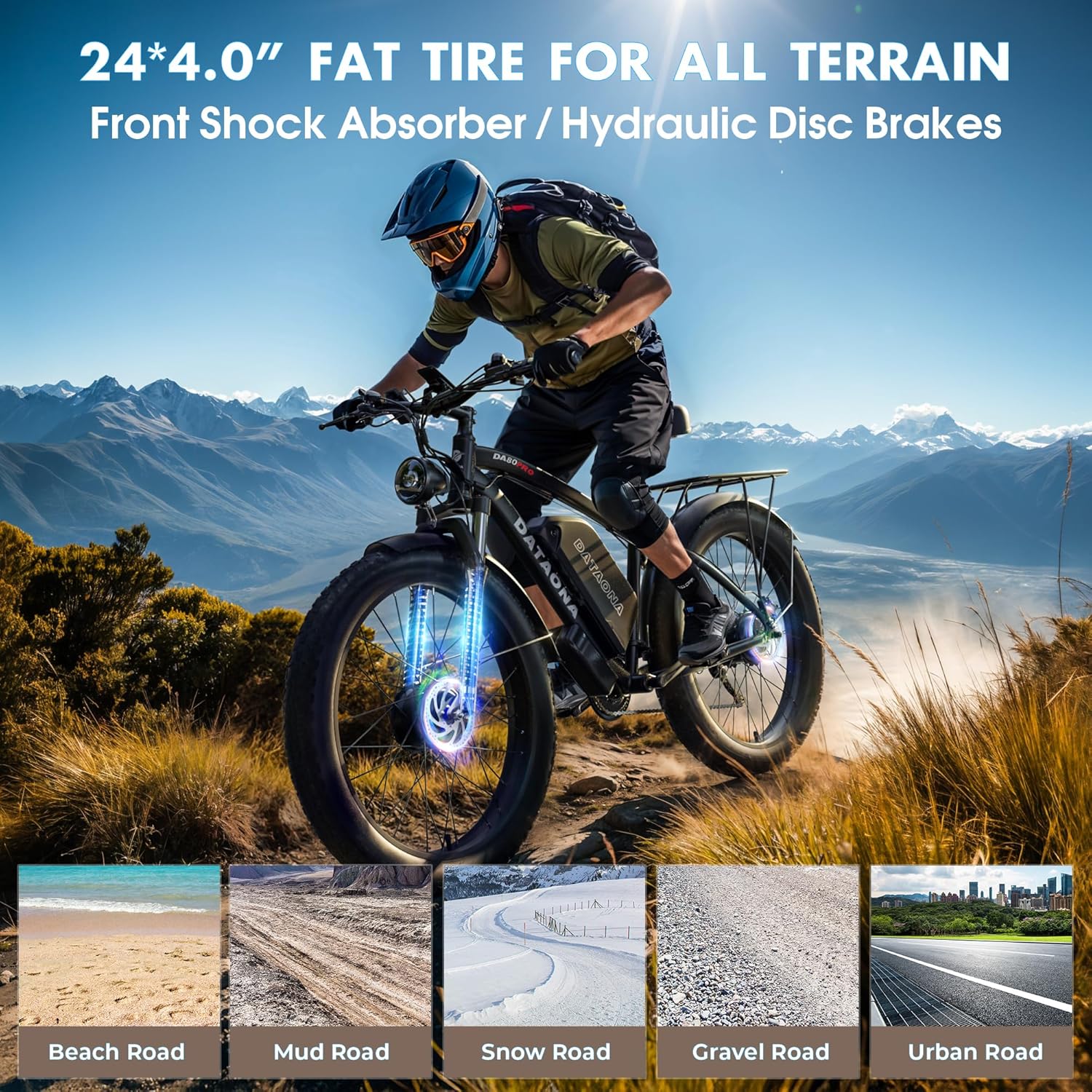 DATAONA 6500W Electric Bike for Adults: 45MPH Fast Dual Motor E-Bike, 52V 32AH Battery Up to 100 Miles, 24" Fat Tire Electric Bike, Hydraulic Disc Brake Bicycle for Mountain Snow Off-Road Commuter