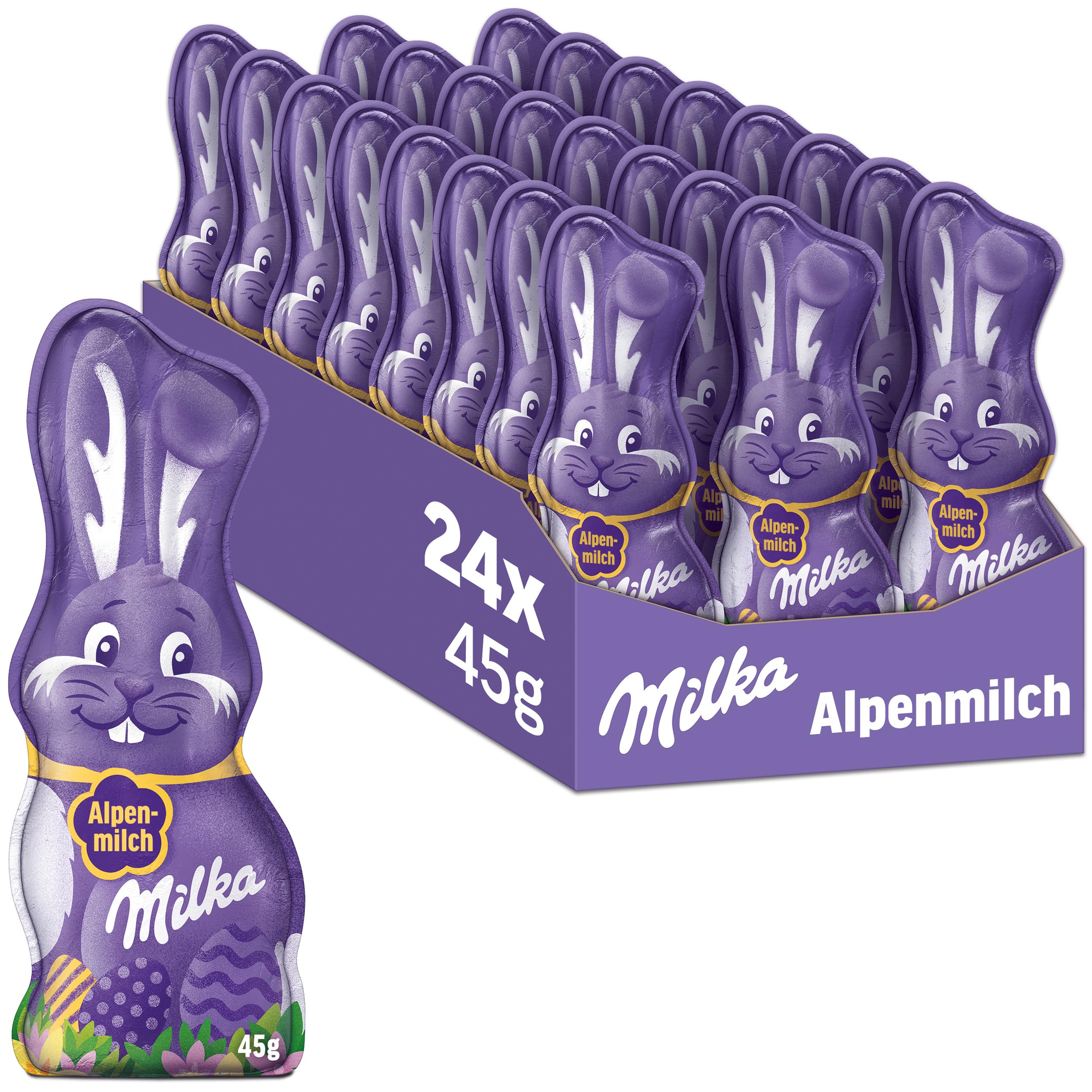 Milka Alpenmilch Osterhasen – Großpackung mit Schoko Hohlfiguren für Ostern – 24 x 45g