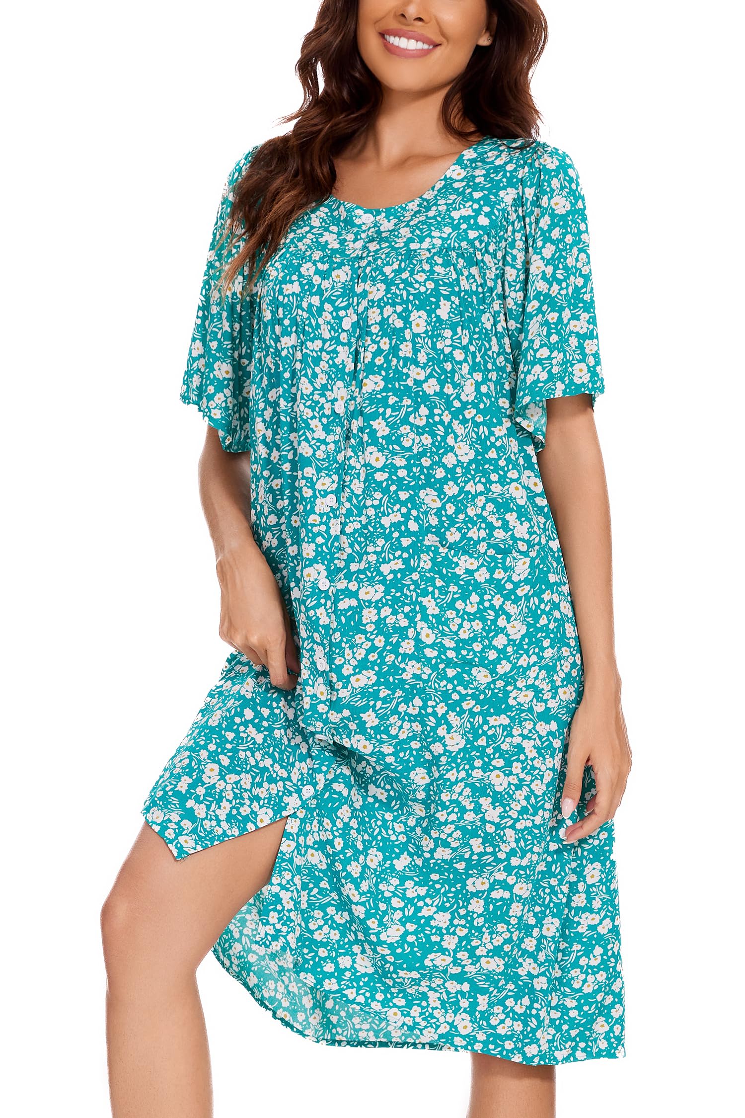 Cosuniony House Dresses For Women Cotton Short Sleeve House Coat