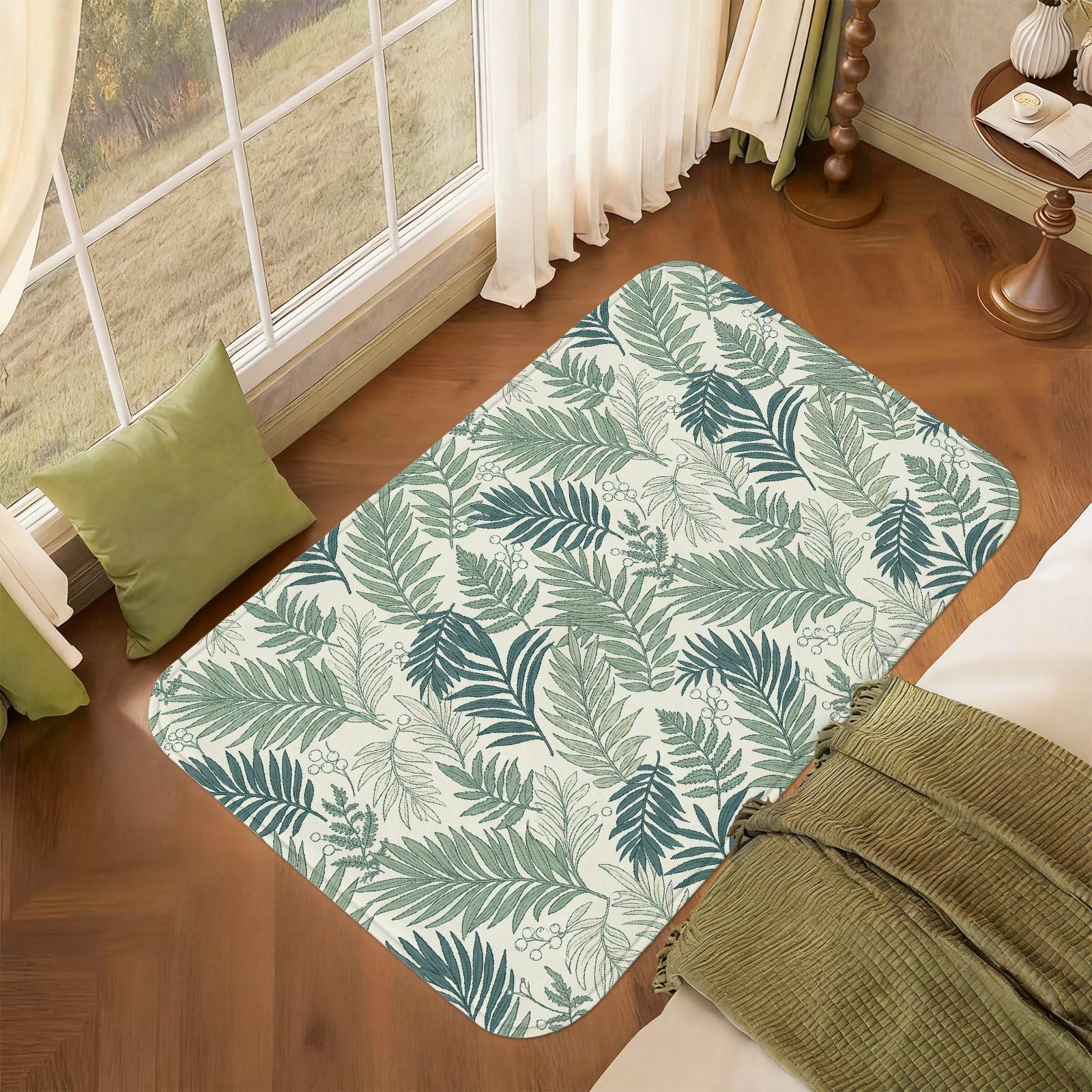 Alfombra de área de hojas, bayas naturales tropicales, vides, verano, verde, esponja, suave, rectangular, resistente a las manchas, para sala de estar, dormitorio, cocina, pasillo, decoración de 5 x 7