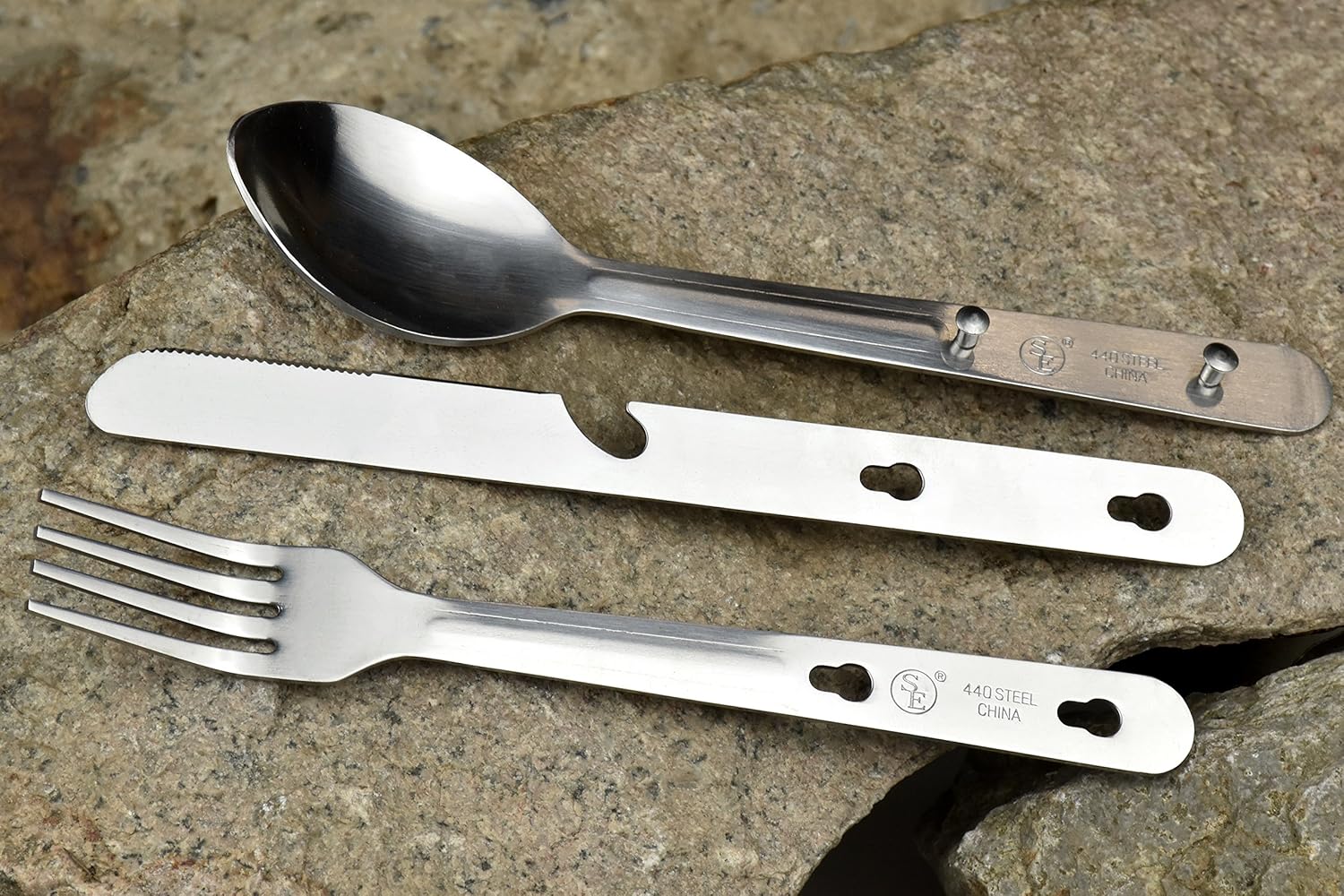 SE Survivor Series 4-IN-1 Stainless Steel Utensil Set (Spoon, Fork, Knife, Bottle Opener) - KC7043FSK: Home Improvement