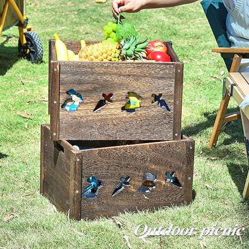 Miniatura 2 de Cajas de madera, cajas de madera de granja para almacenamiento con bonito patrón tallado, cajas de madera maciza para exhibición, caja de madera