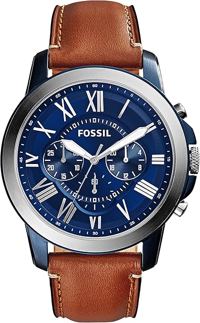 FOSSIL Mens Watch Grant, 44mm case size, Quartz Chronograph movement, Genuine Leather strap