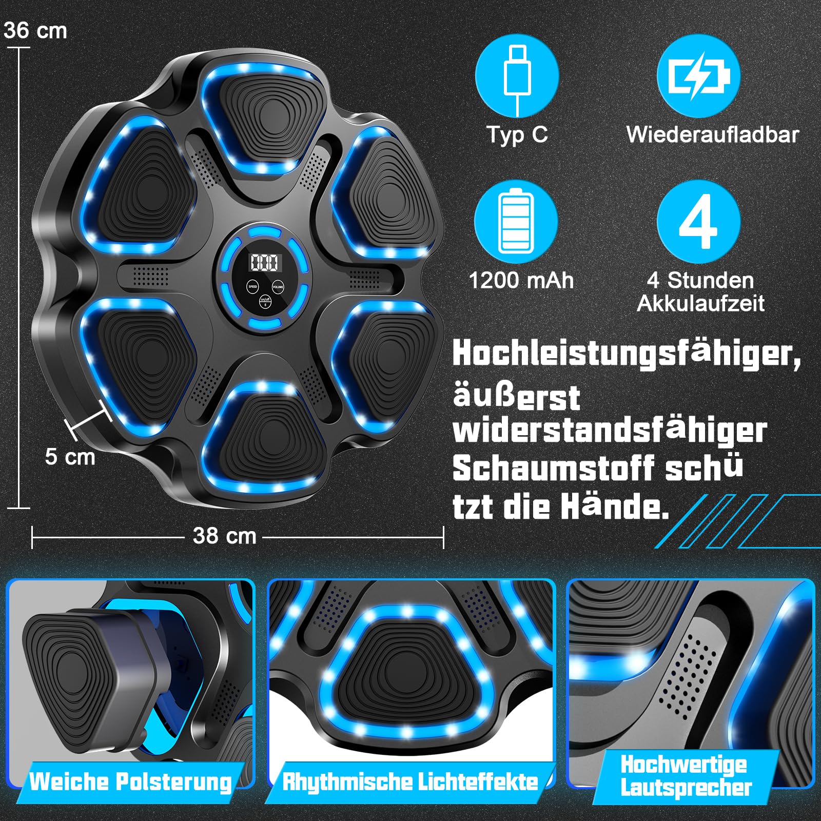 FBSPORT Music Boxing Machine,Smart Musik Boxen Machine mit Boxhandschuhen, Boxen Training Ausrüstung für Erwachsene Kinder, Boxmaschine mit Musik mit 7 Strike Points 11 Modi & 9 Geschwindigkeiten