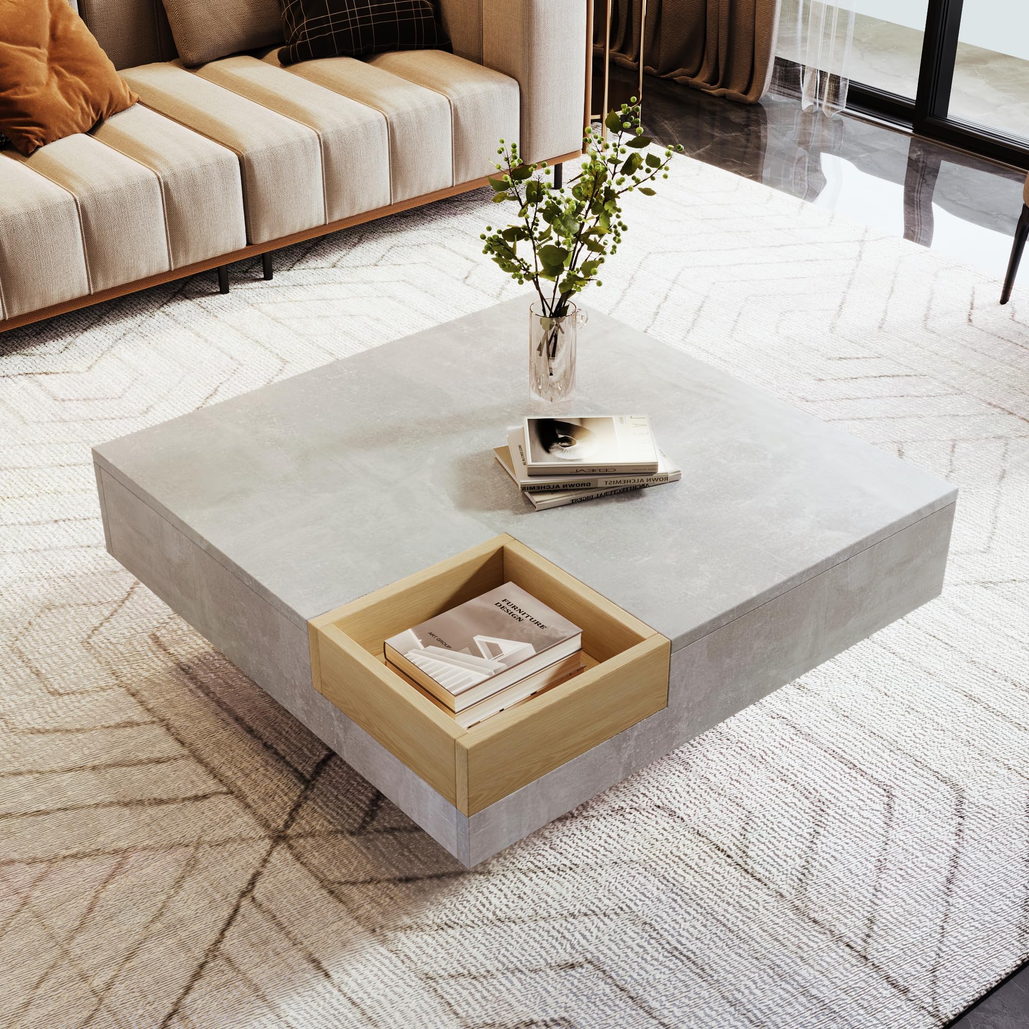 BTM Square Coffee Table with Removable Storage Box and LED Light, High-gloss White and Black Coffee Table, 72 * 72 * 30 cm — image 1