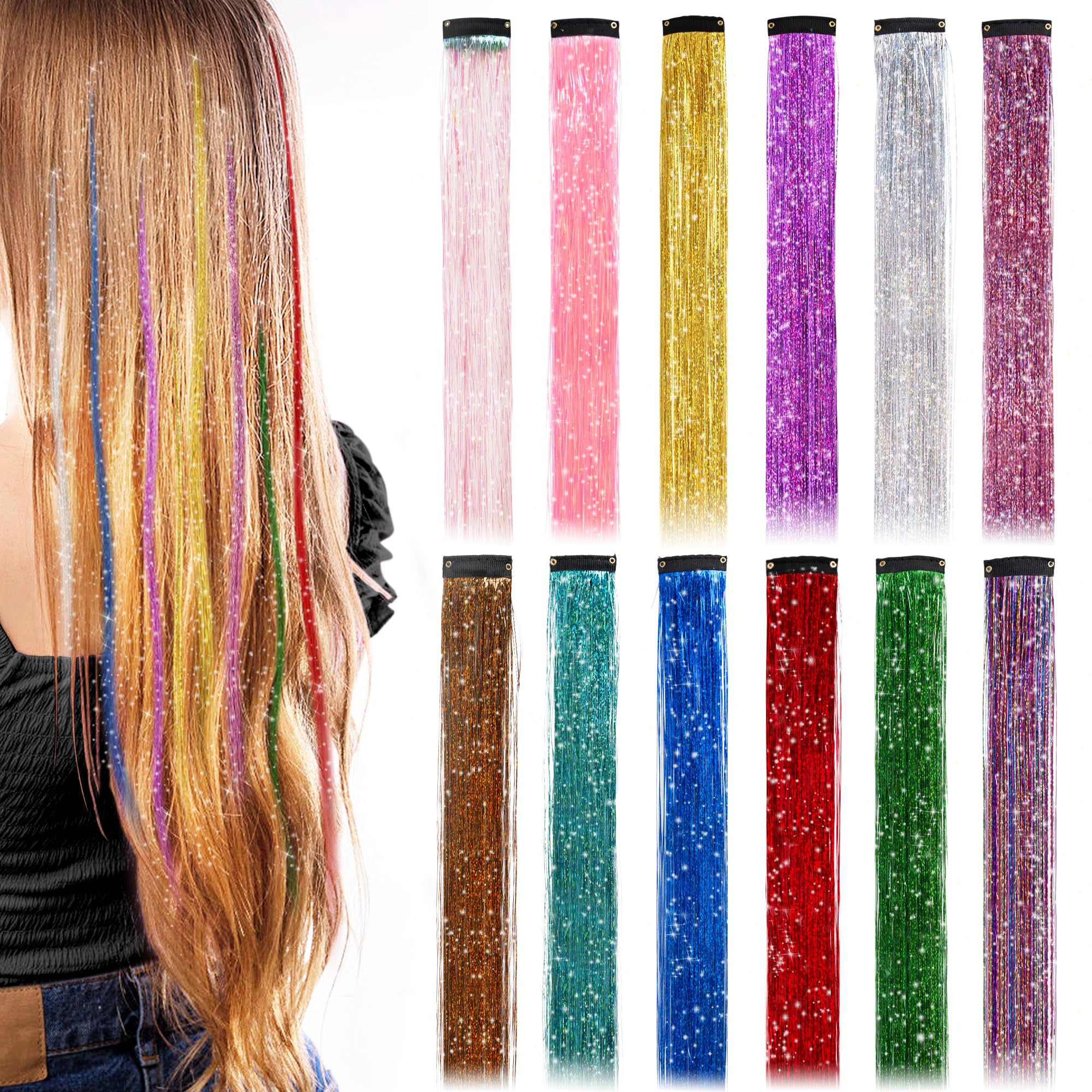 Dalababa 12 Pcs Coloured Hair Extensions