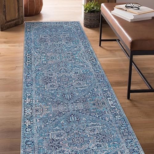 Worxvell Alfombra lavable para pasillo de 2 pies 6 x 8 pies, alfombra de pasillo antideslizante con parte trasera de goma, tapetes vintage