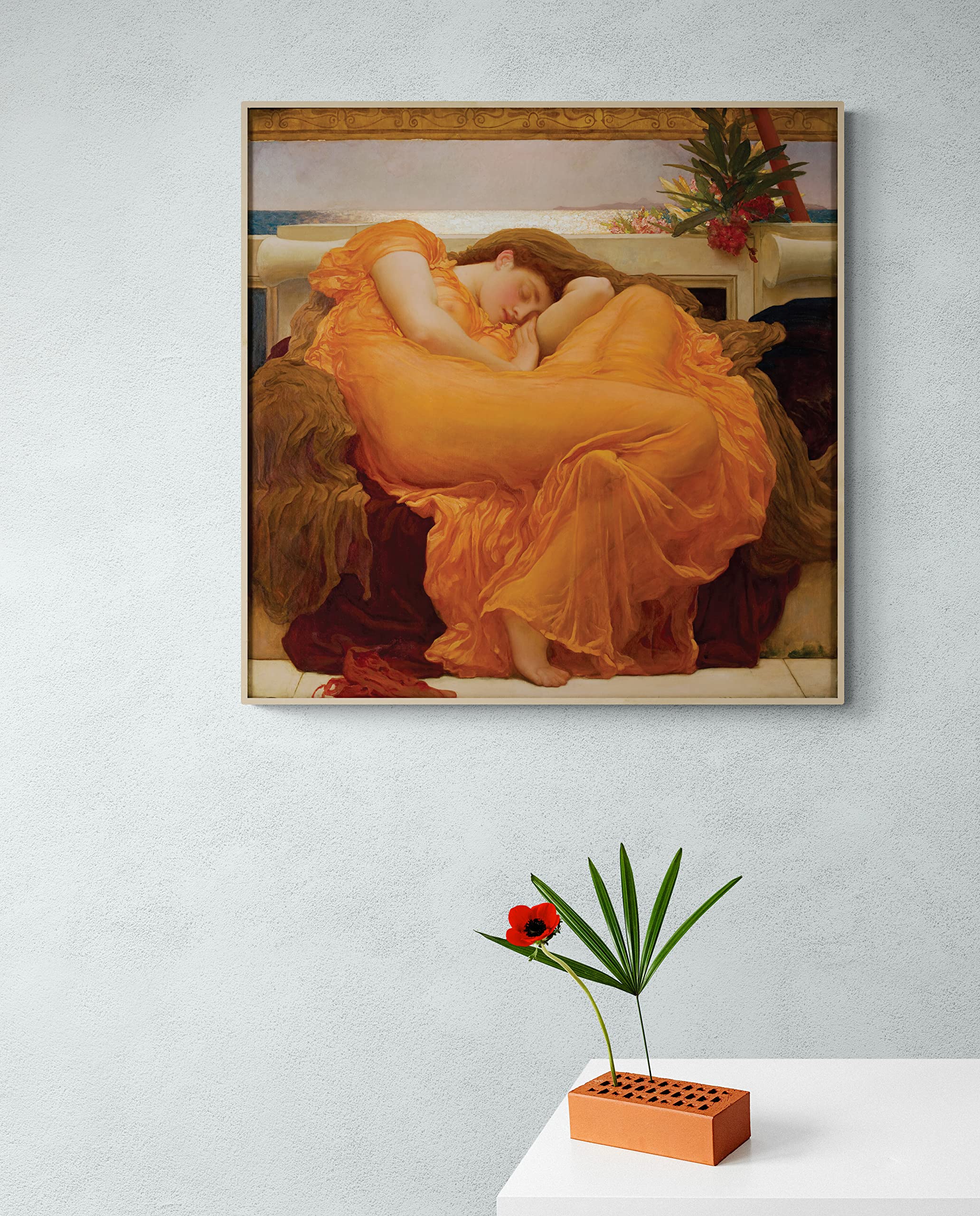 painting woman orange dress Flaming June | Frederic Lord Leighton | Victorian Roman | Famous Napping | Nymph | Burnt and the silk fabric Black Halter Sleeveless Sequins summer dresses for women Colour:LIGHT BLUE