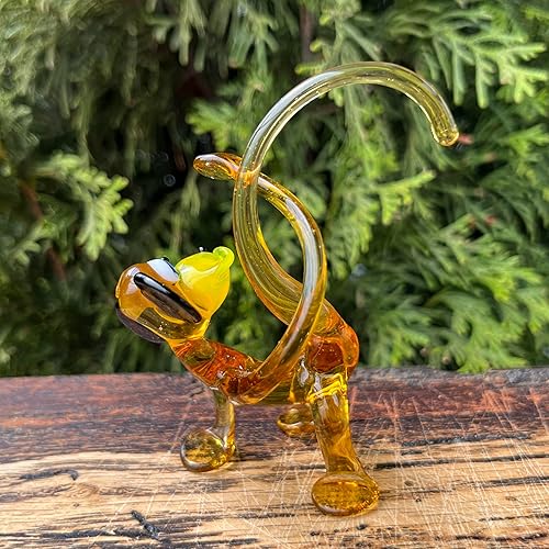 Miniatura 7 de Figura de mono de cristal amarillo Decoración de escritorio de animales en miniatura Pisapapeles de cristal soplado Exhibición única de arte de