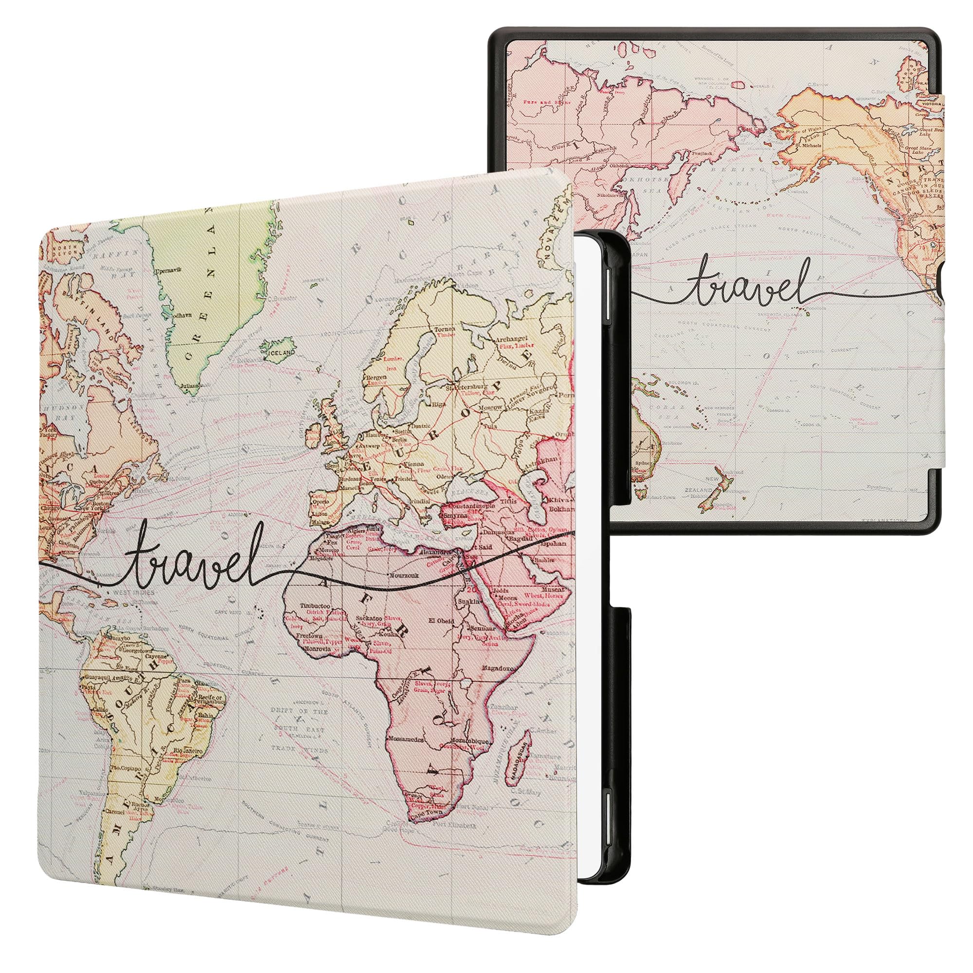 kwmobile Custodia eReader Compatibile con Amazon Kindle Scribe (2024) Cover - eBook Reader Flip Case - nero/multicolore - Mappa del mondo