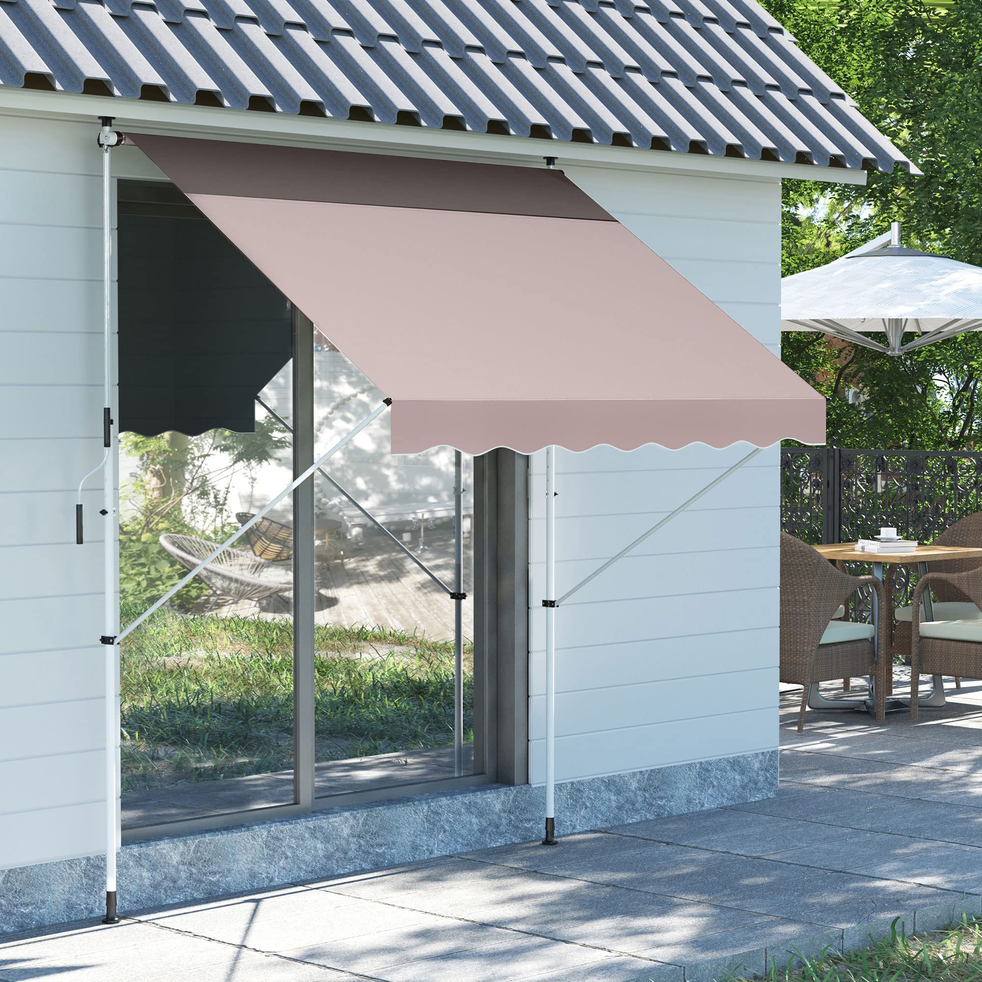 Outsunny Klemmmarkise mit Handkurbel Höhenverstellbar 200x150cm Cremeweiß