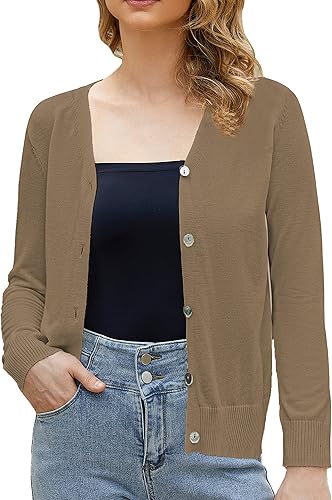 Suéter ligero de punto suave con cuello en V y manga larga con botones para mujer