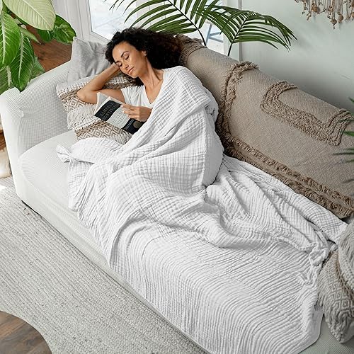 Miniatura 8 de Comfy Cubs Manta de muselina Queen, tamaño extra grande de 90 x 90 pulgadas, 6 capas de algodón refrescante, manta transpirable y cálida para