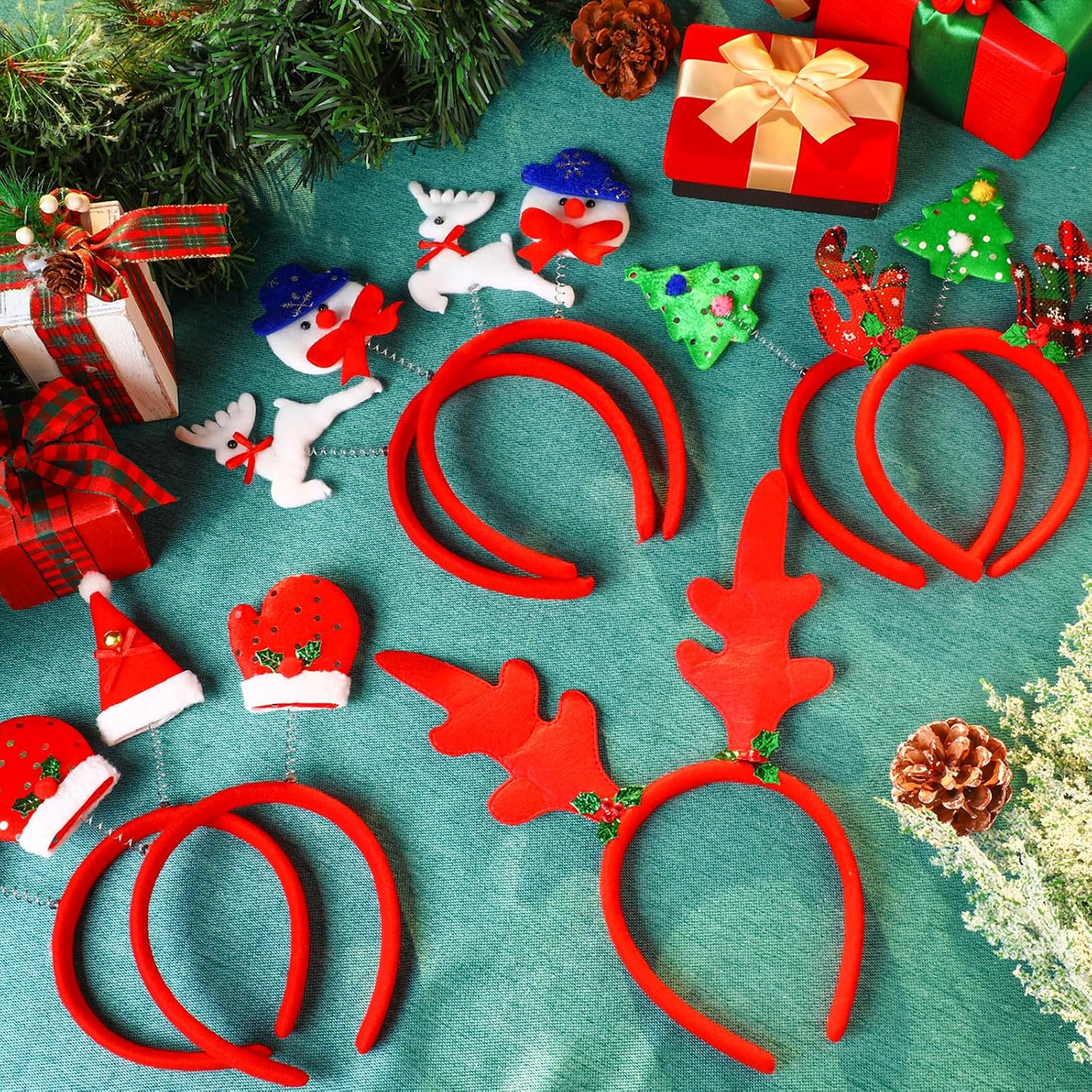 Lyrow 100 Pcs Christmas Headbands Xmas Party Costume Headbands Favors Tree/snowman/reindeer/antlers/santa Hat Hair Bands for Annual Holiday Party Supplies Photos Booth