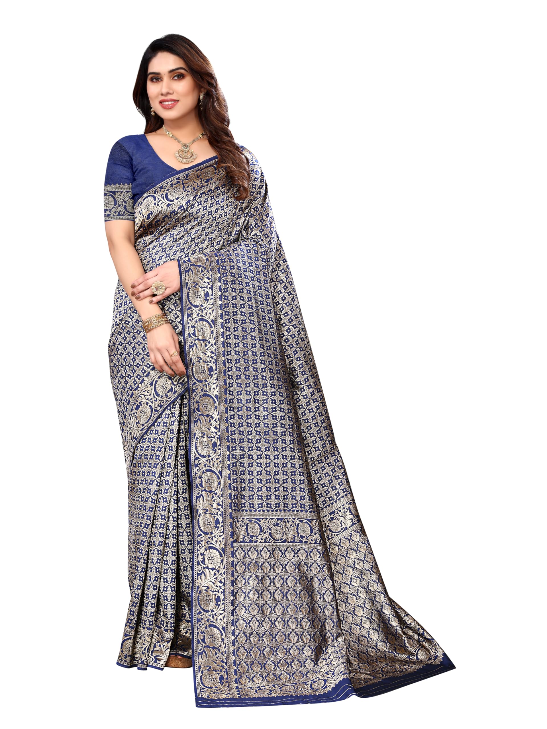 Sidhidata Women's Banarasi Jacquard Silk Saree With Unstitched Blouse Piece (Silk Kasturi)