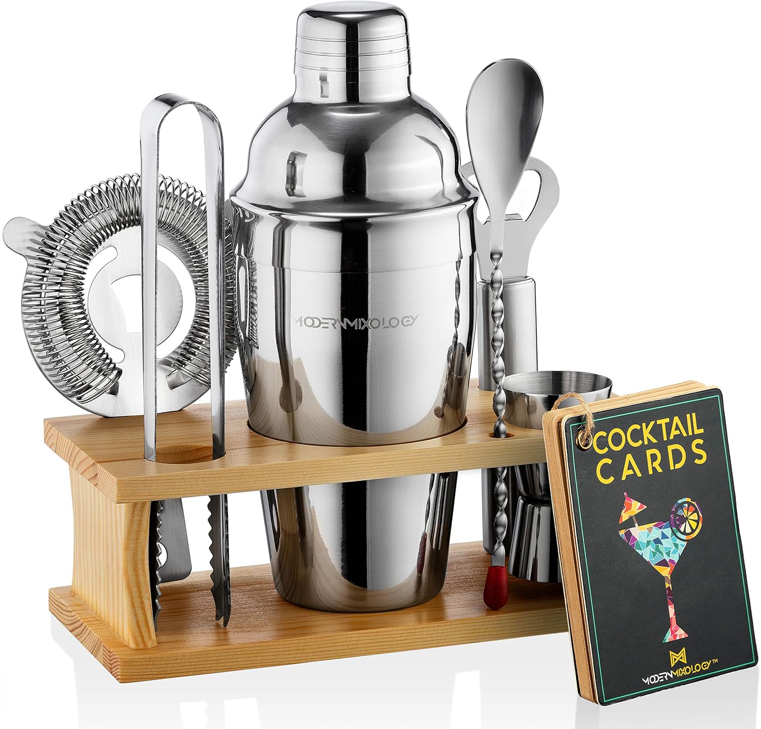 Mixology Bartender Kit with Stand | Bar Set Cocktail Shaker Set for Drink Mixing - Bar Tools: Martini Shaker, Jigger, Strainer, Bar Mixer Spoon, Tongs, Bottle Opener | Best Bartender Kit for Beginners: Home & Kitchen