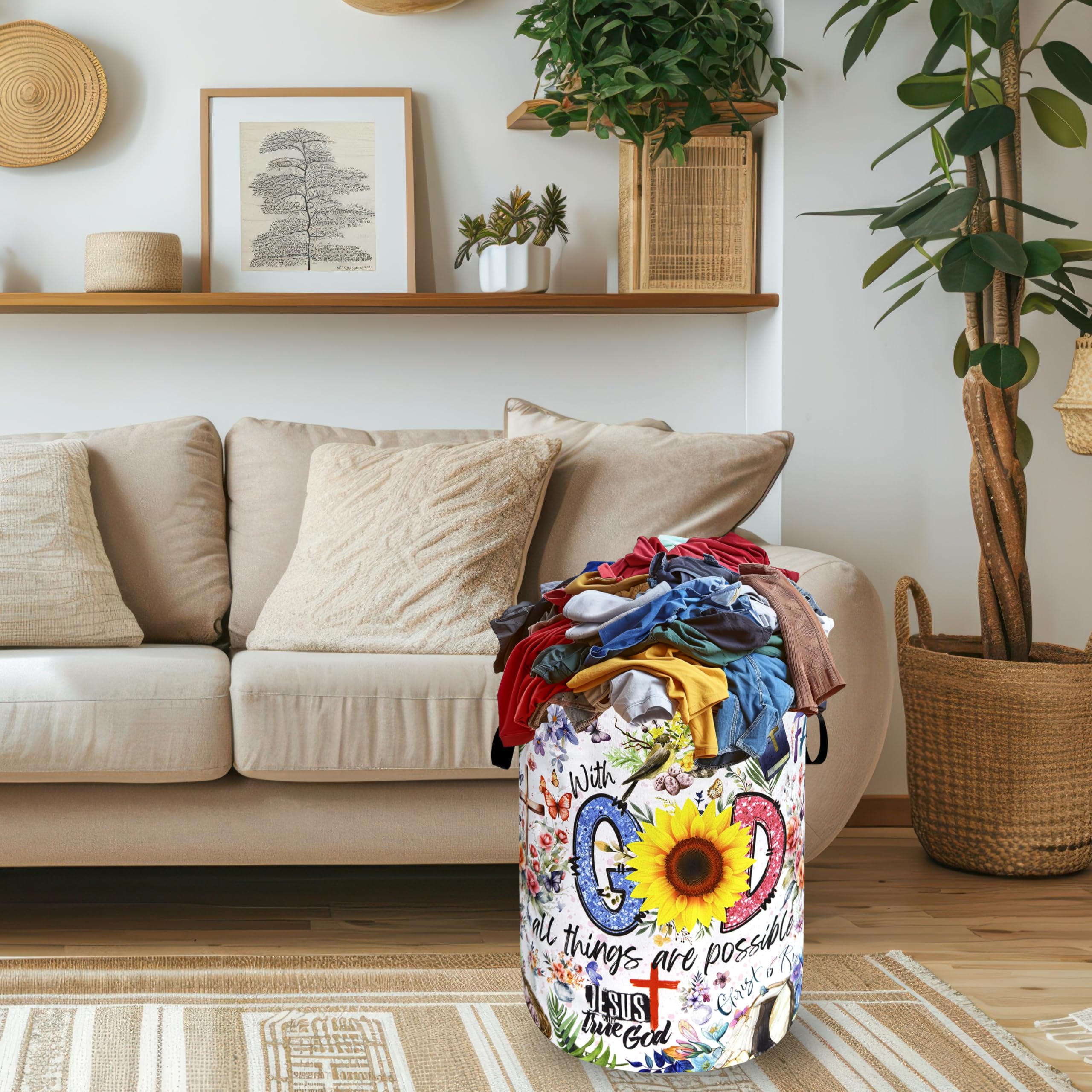 Christian Laundry Hamper Foldable Oxford Cloth Funny Jesus Faith God Laundry Basket With Handle Portable Clothes Storage Basket Religious Laundry Bag 18.9