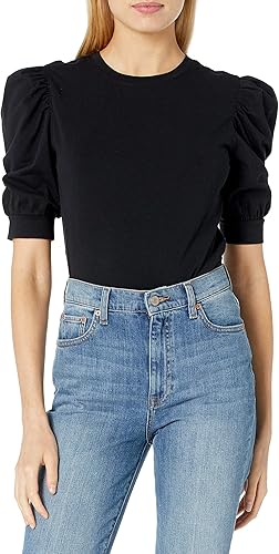 The Drop Mariko - Camiseta elástica con cuello redondo y manga abullonada para mujer