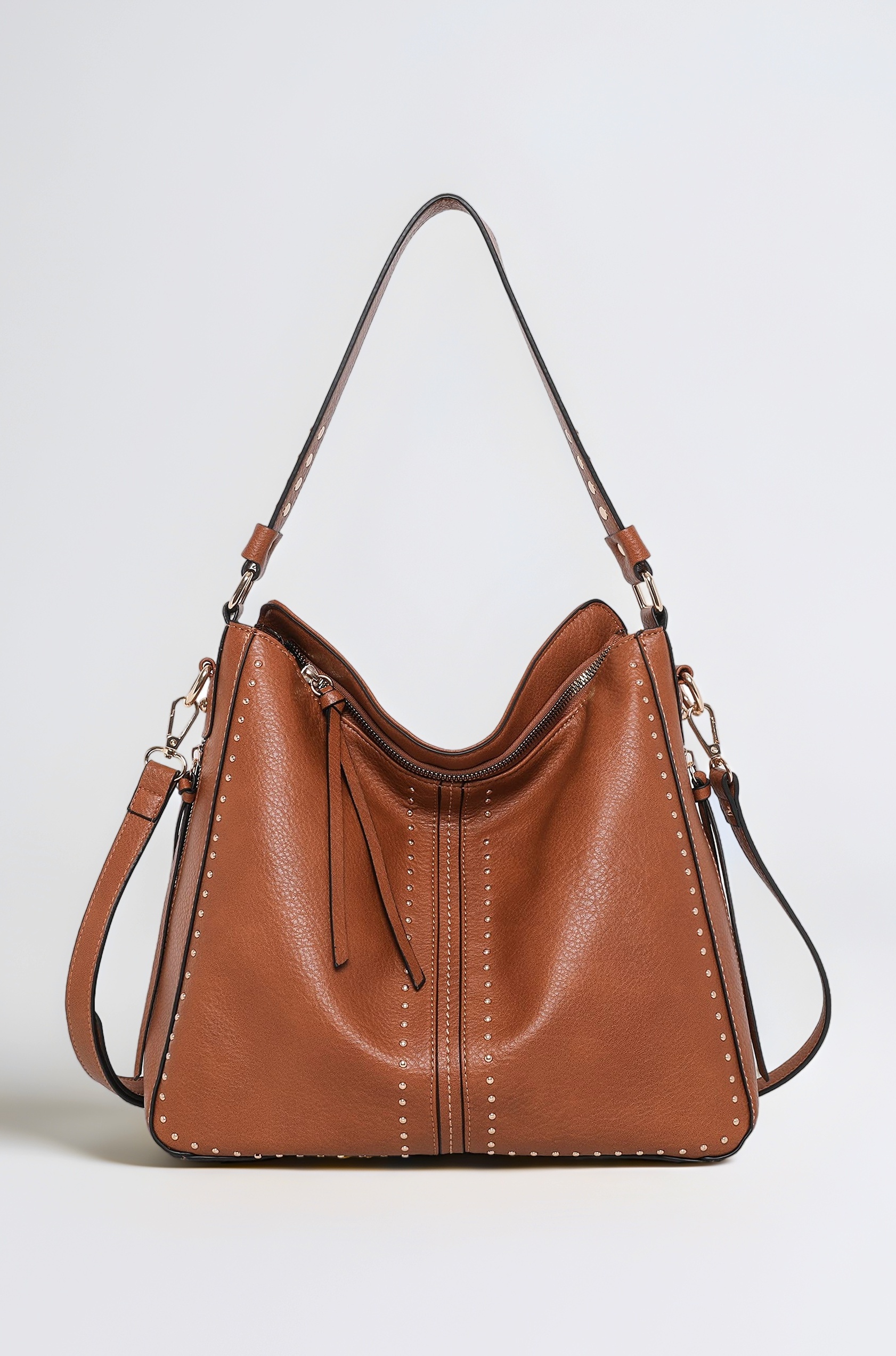 Montana West Large Hobo Handbag for Women Studded Leather Shoulder Bag Crossbody Purse With Tassel MWC-1001BR