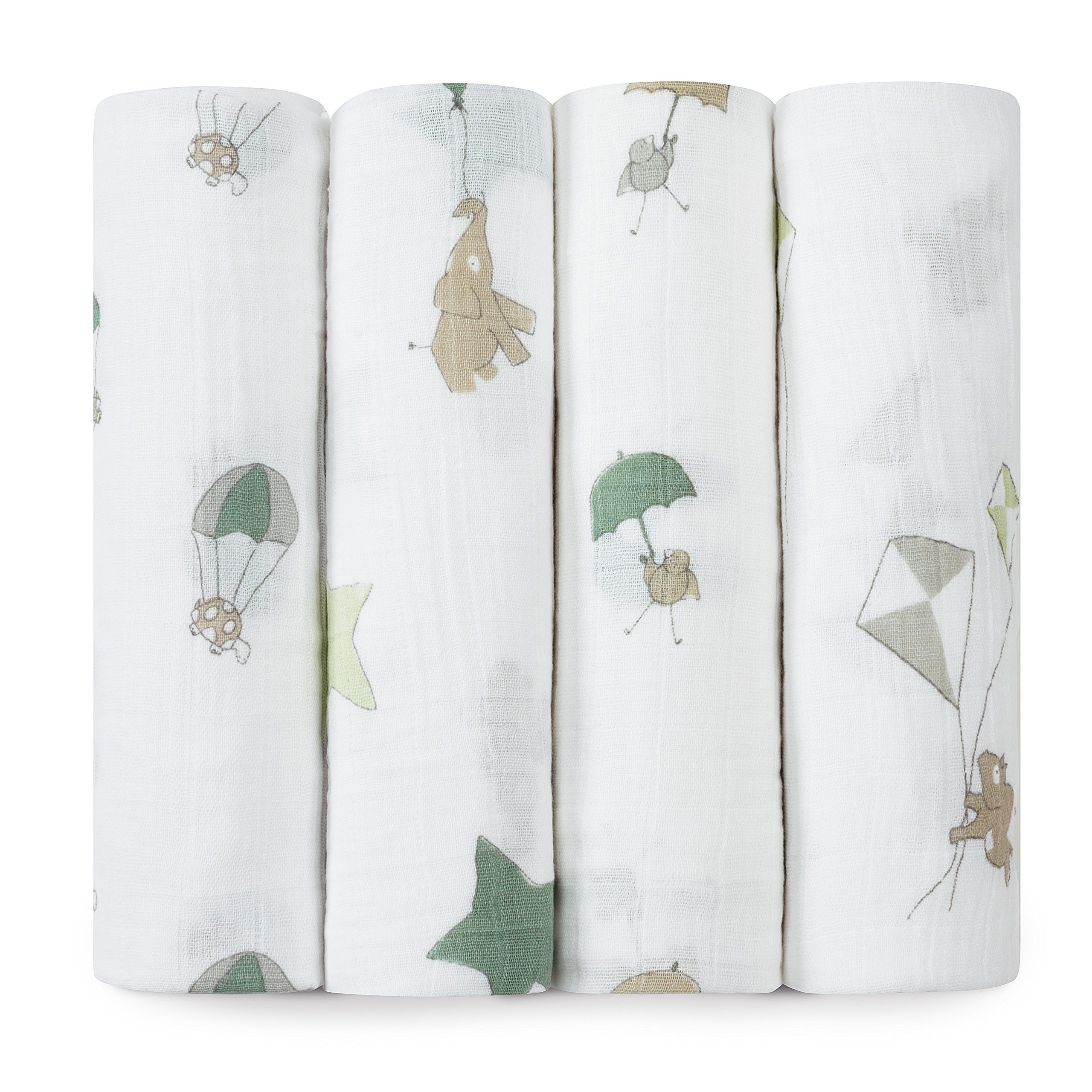 aden + anaisSwaddle Blanket, Boutique Muslin Blankets for Girls & Boys, Baby Receiving Swaddles, Ideal Newborn Gifts, Unisex Infant Shower Items, Wearable Swaddling Set, up, up + Away 4-Pack